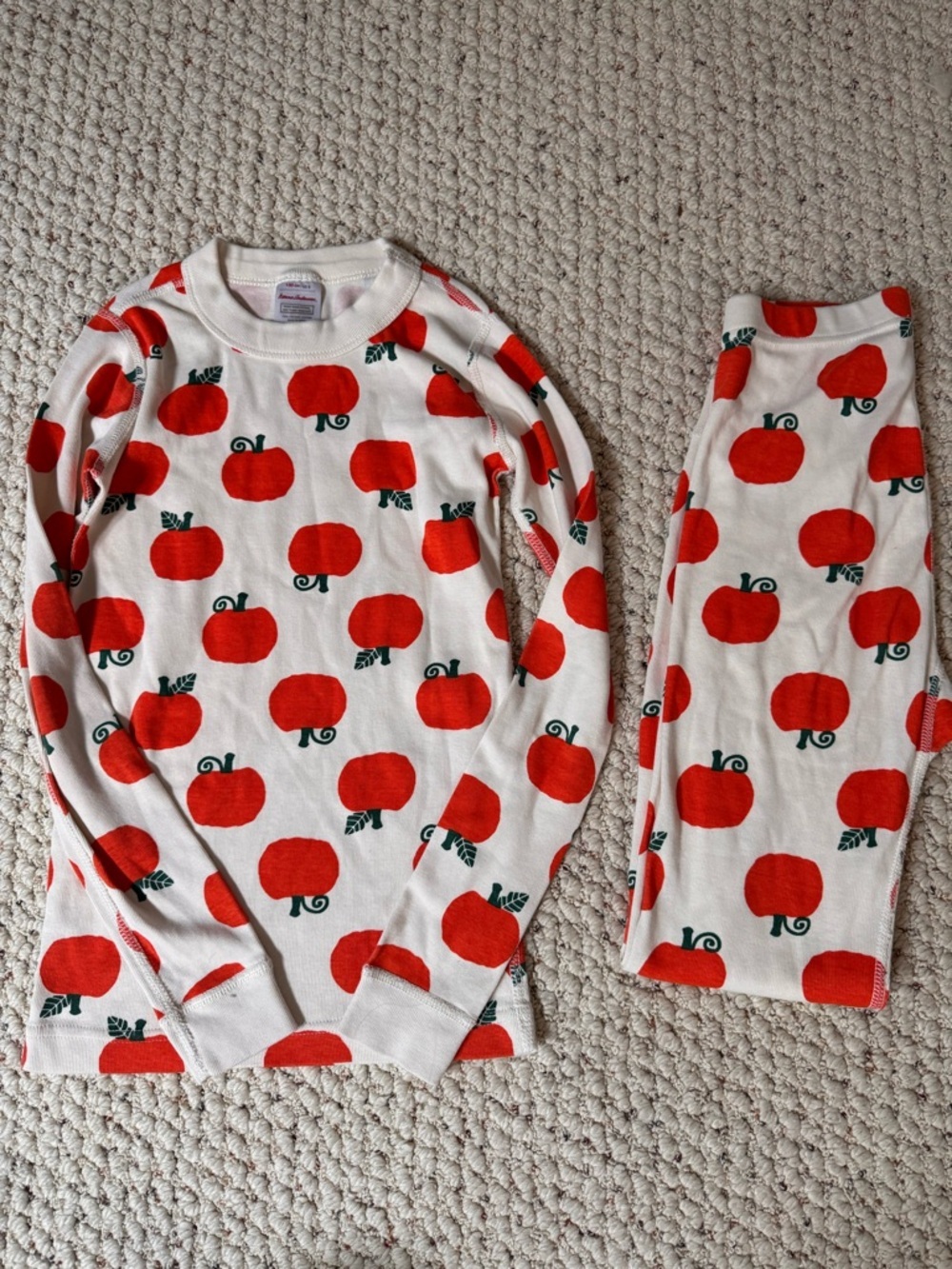 Hannah Anderson Kids White Pajama Set with orange pumpkins Print 100% Cotton